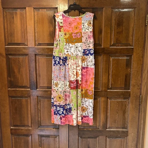 Johnny Was Cosmo Easy Fit Tea Length Dress Patchwork Floral Bamboo Midi READ - Picture 5 of 10